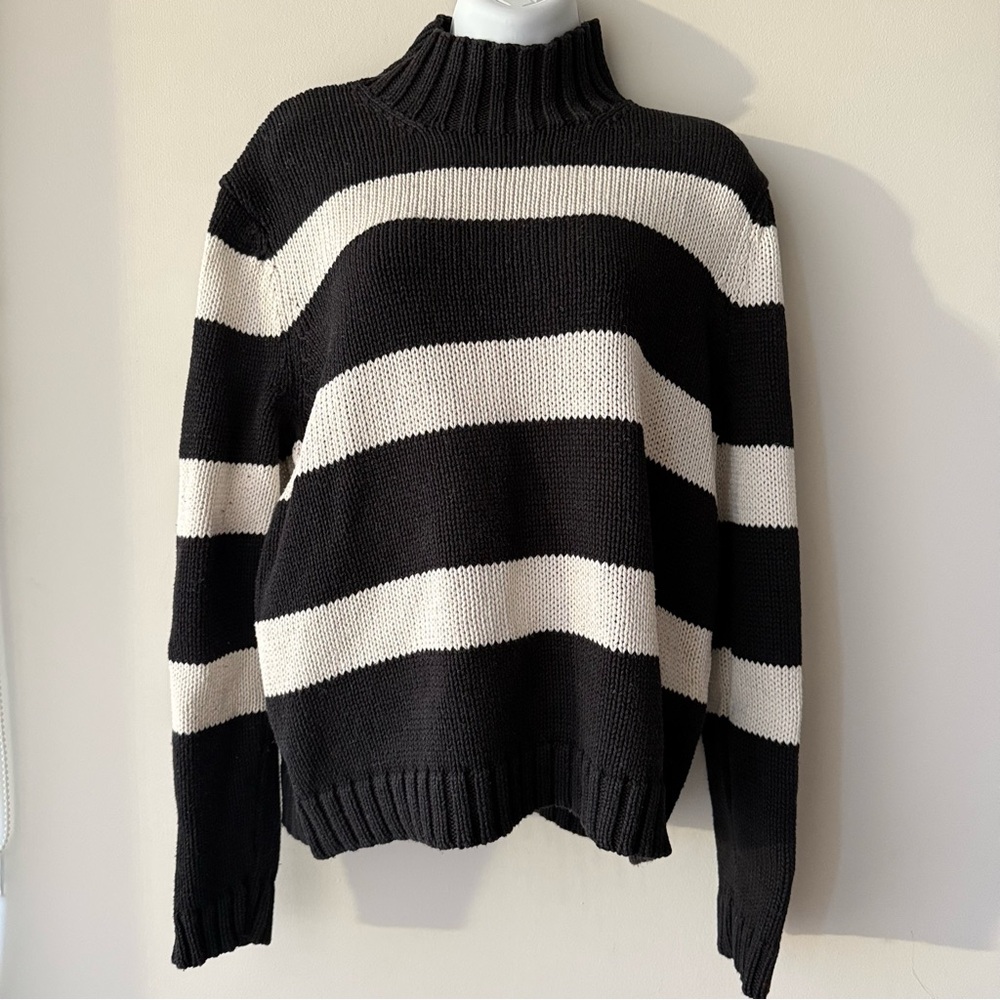 Vintage EVAN PICONE Sweater Black and White Striped Turtleneck